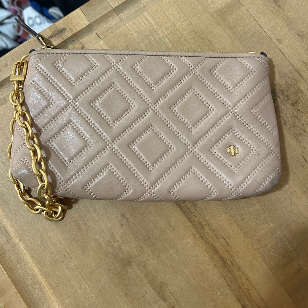 Tory Burch Fleming Crossbody Soft Leather Bag/Clutch in New Mink color